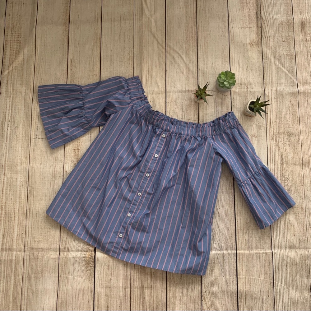 Blue Abercrombie blouse with red stripes